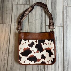 Brown and White Cow Print Shoulder Bag